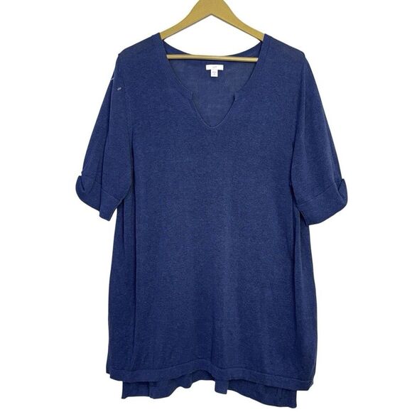 J Jill Linen Rayon Tunic Sweater Top Size XL Petite Blue Slits Lagenlook Boho - Picture 1 of 8